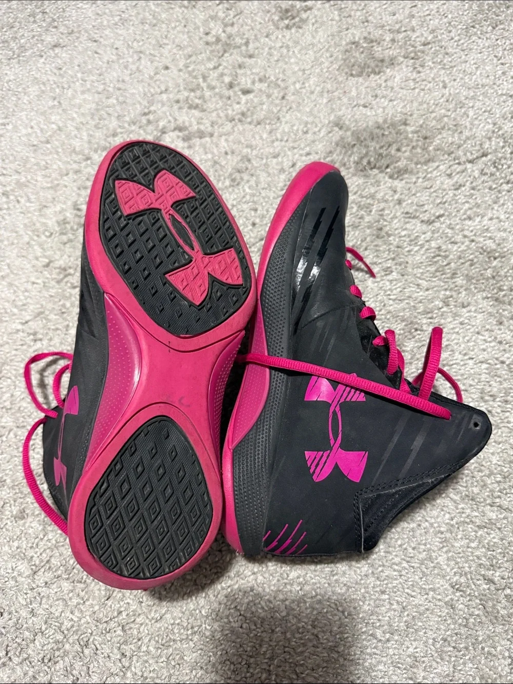 Under Armour Women's Black with Hot Pink Mid-Top Athletic Sneakers